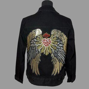 handmade luxury black denim jacket size M, BRAND WADA SWAG